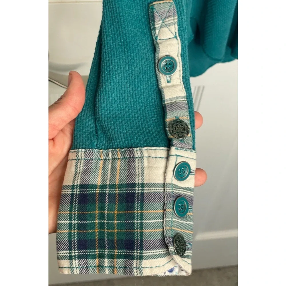 Free People We The Free All In Cuff Waffle Knit Thermal Top Sz S Boho Plaid